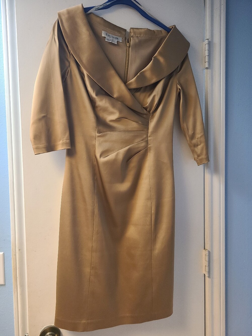 Kay Unger Satin Gold  Dress with Draped Collar